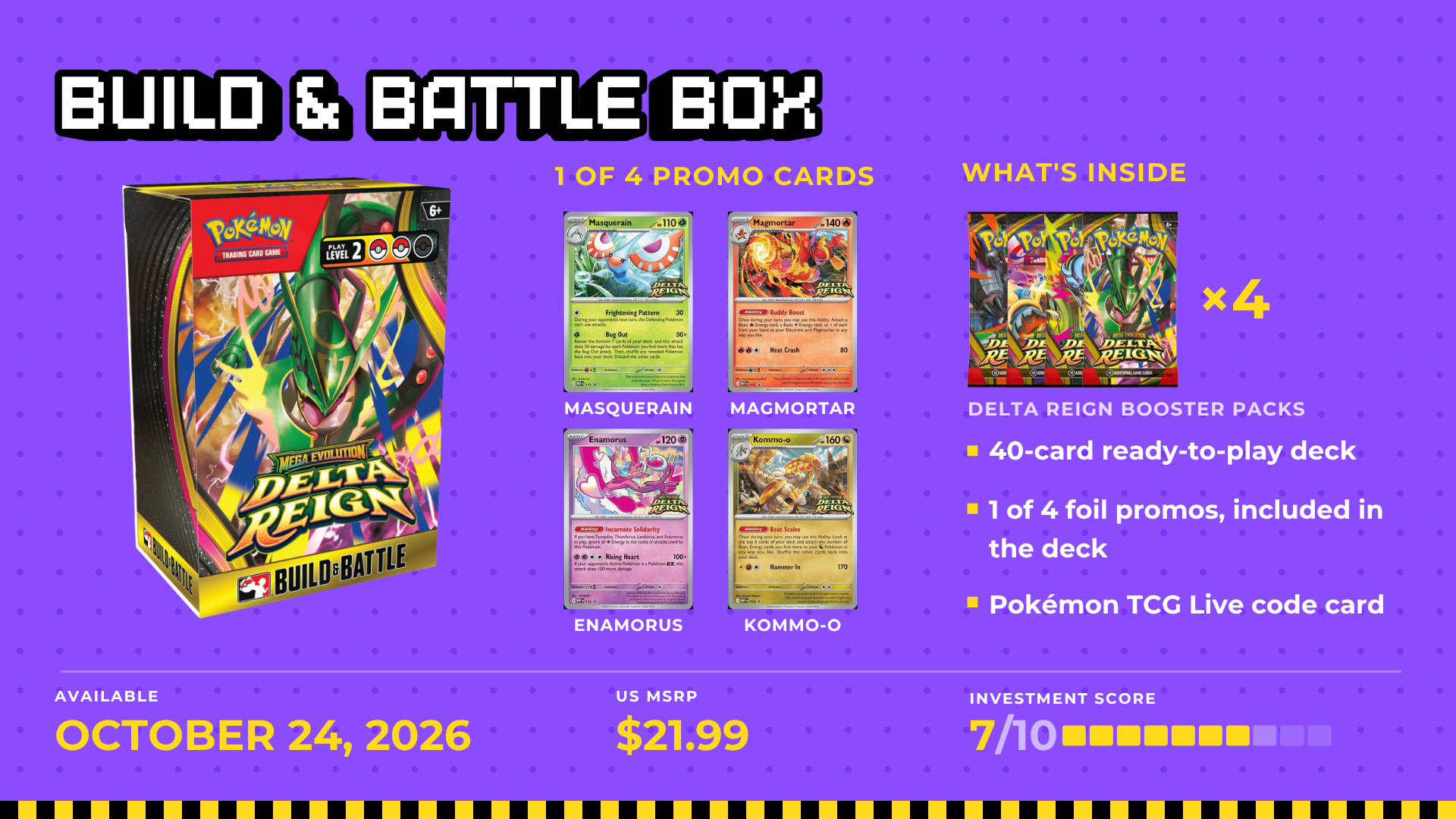 Four boosters, a 40-card deck and one of four stamped promos ,  original Side Quest episode graphic