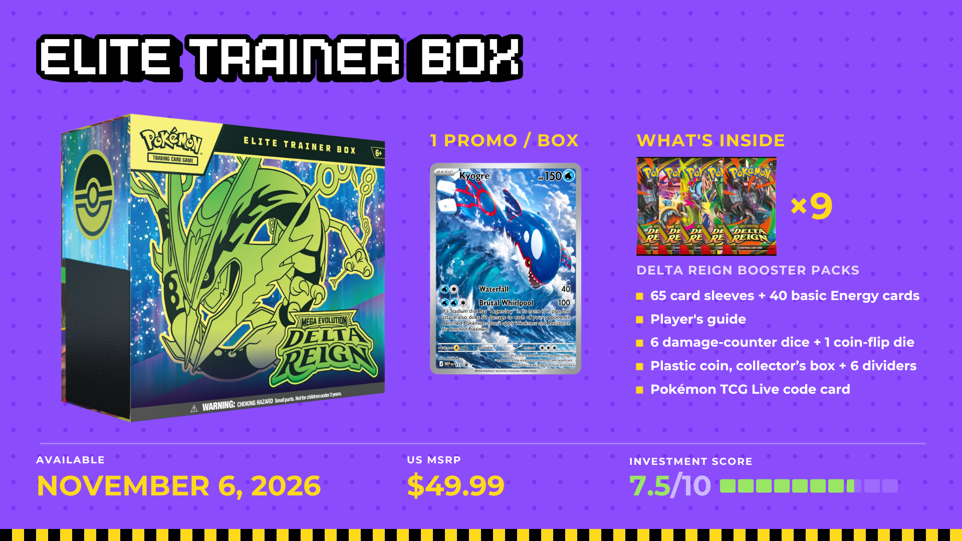 Nine packs plus one guaranteed Kyogre promo ,  original Side Quest episode graphic