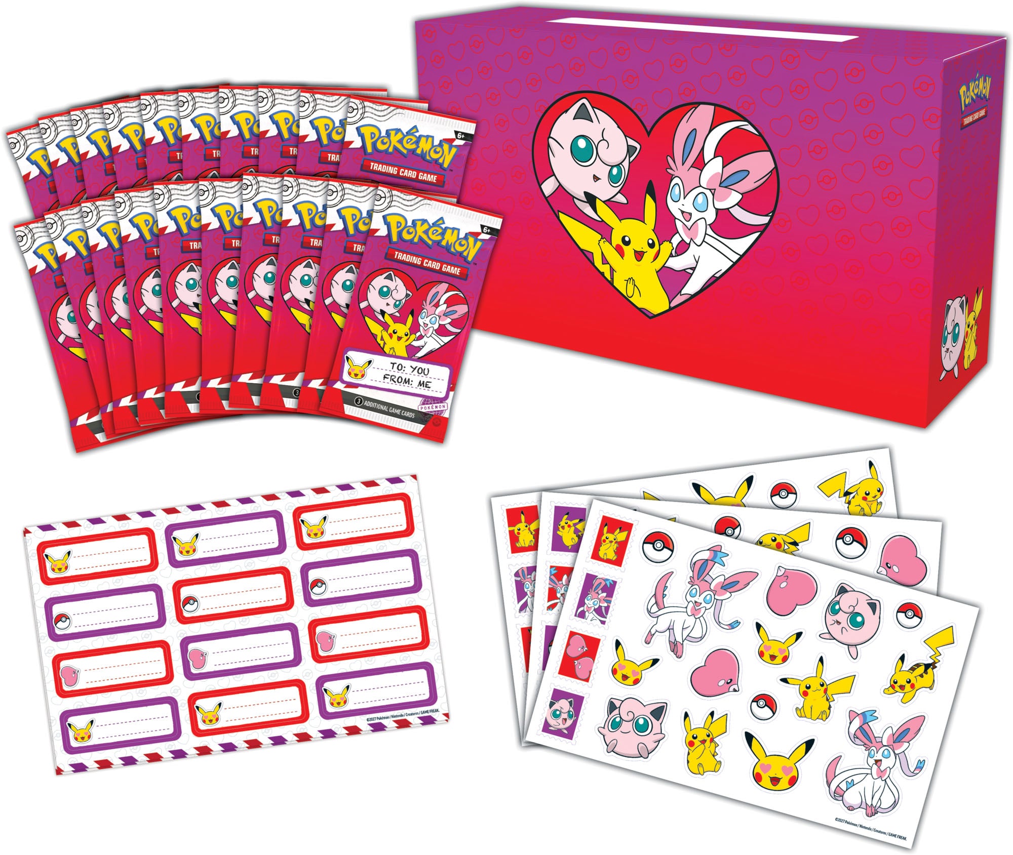 Pokémon Valentine’s Box with mini packs, mailbox and five sticker sheets